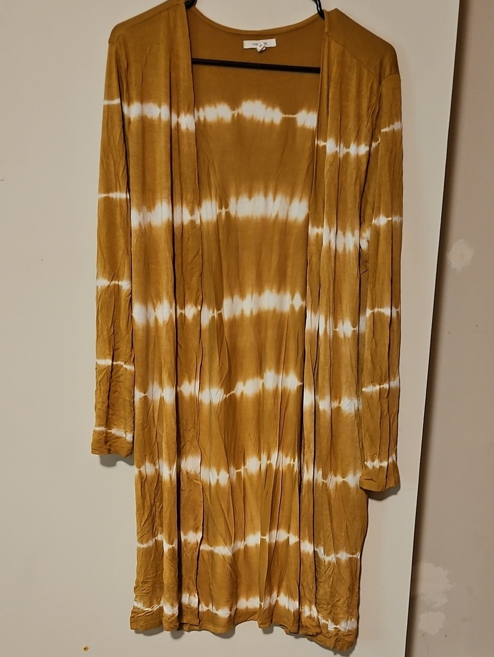 Maurices Mustard & White Tie-Dye Long Sleeve Open Cardigan Dress